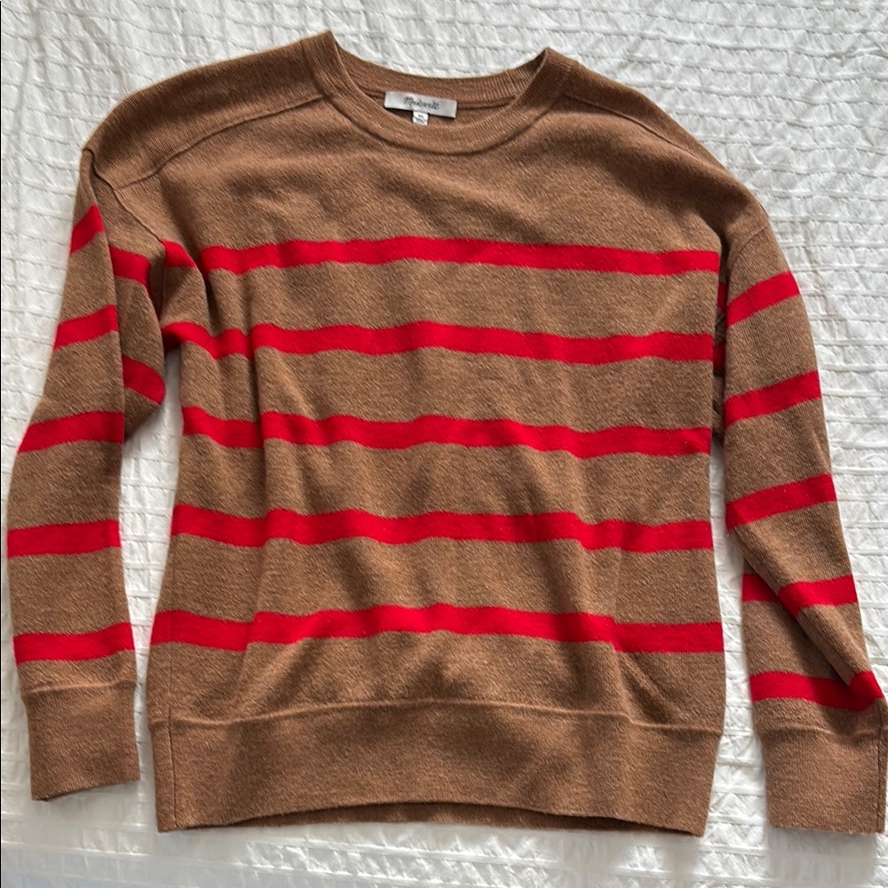Madewell Women’s Camel and Red Striped Sweater - XS